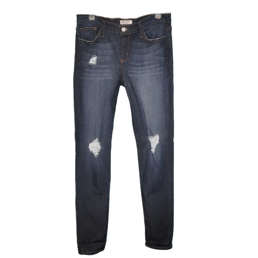 Judy Blue EUC Distressed Mid-rise Stretch Jeans Women's Size 15/32